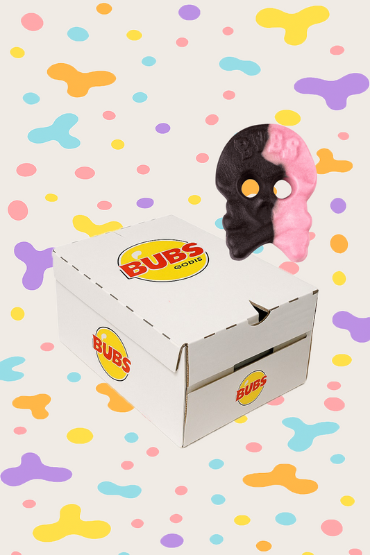 Bubs Foam Skull Raspberry/Licorice Swedish Candy Box 2.8kg